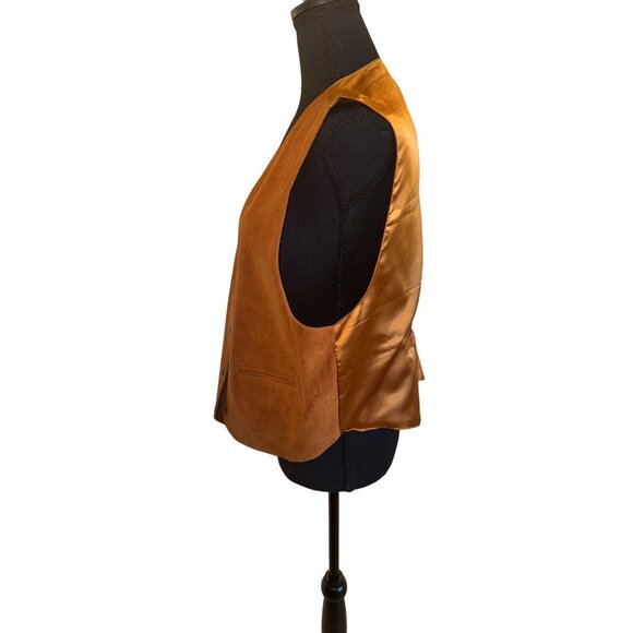 Vintage 90s Agapo Collection Genuine Burnt Orange Suede Leather Mens Vest Large - Picture 6 of 8